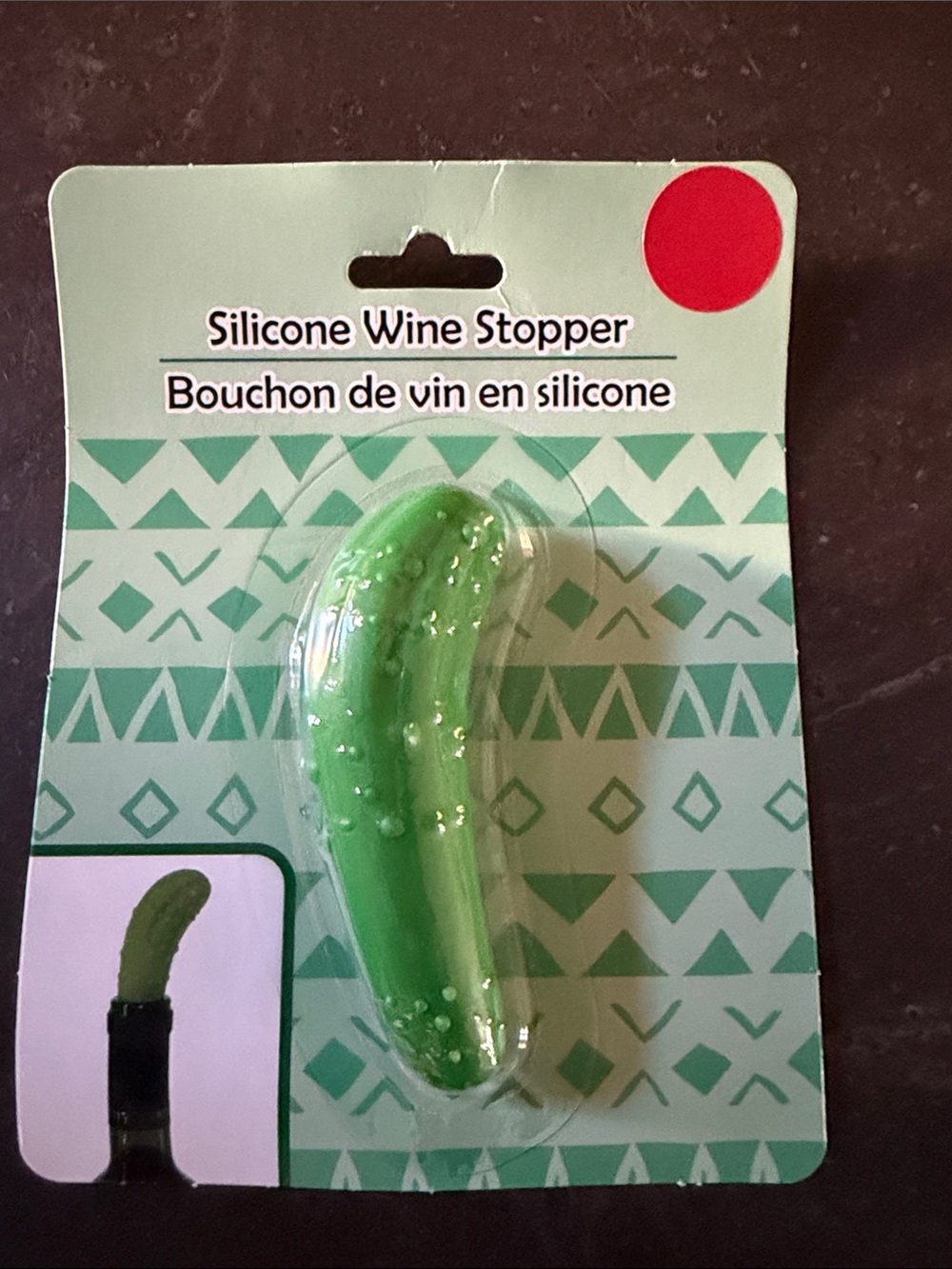 Pickle Shaped Silicone Wine Stopper - Bright Green- NIB